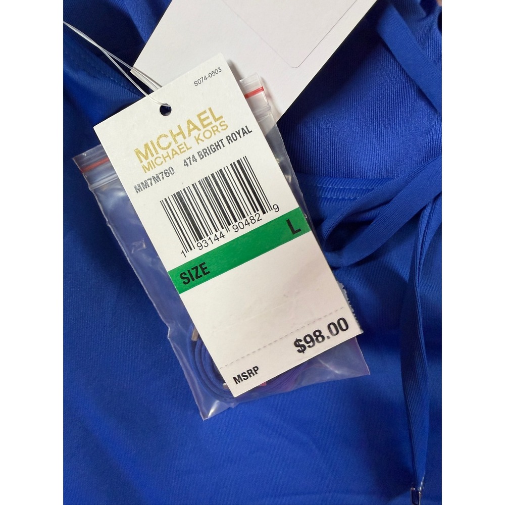 NWT Michael Kors Tankini Top Womens Blue Ruched Halter Keyhole Large $98 A353 - Picture 6 of 6